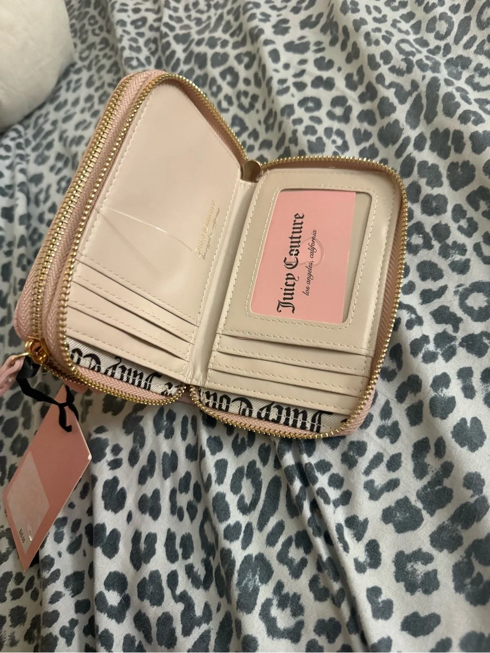 Juicy Couture Blush Pink Zip-Around Compact Wallet with Gold Hardware